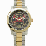 Firefighter NAME Fireman Fire Department USA Flag  Watch<br><div class="desc">Firefighter NAME Fireman Fire Department USA Flag design - Emblem with Red Helmet and Axe. Customize with your Name,  Station/Dept Number and location.</div>