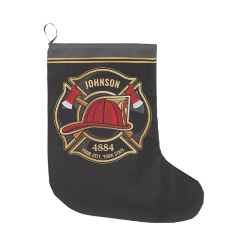 Firefighter NAME Fireman Fire Station Department Large Christmas Stocking
