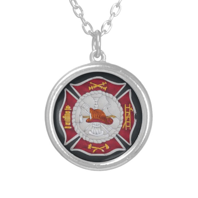 Firefighter necklace in red, gold, black (Front)