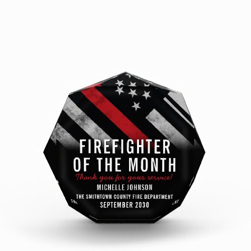 Firefighter of the Month Employee Red Line Flag Acrylic Award