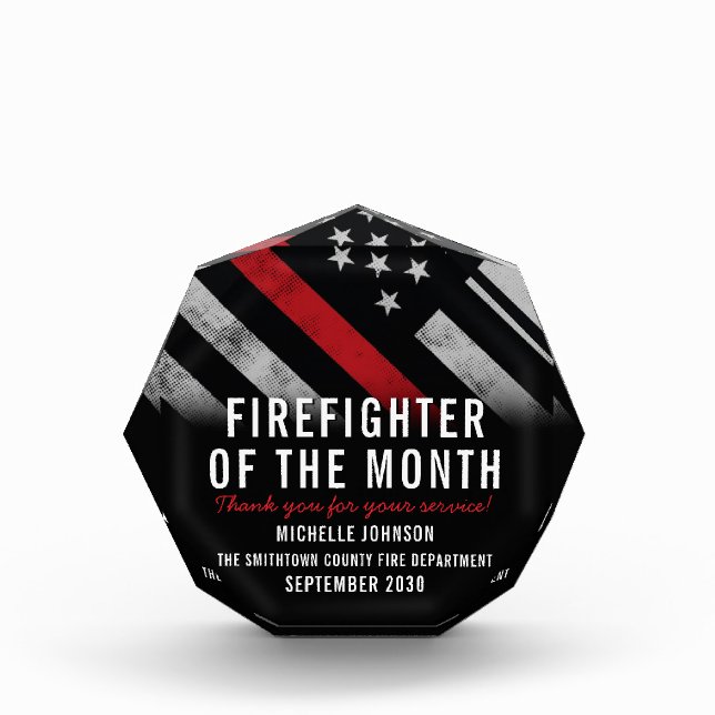 Firefighter of the Month Fire Department Employee Acrylic Award (Front)