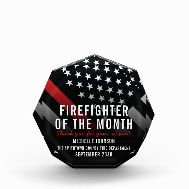 Firefighter of the Month Fire Department Employee Acrylic Award (Front)