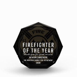 Firefighter of the Year Badge Logo Fire Department Acrylic Award