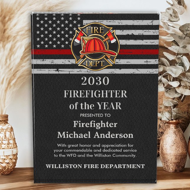 Firefighter Of The Year Custom Logo Thin Red Line Acrylic Award (Creator Uploaded)