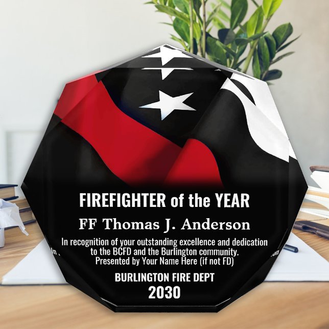 Firefighter Of The Year Custom Thin Red Line Acrylic Award (Creator Uploaded)
