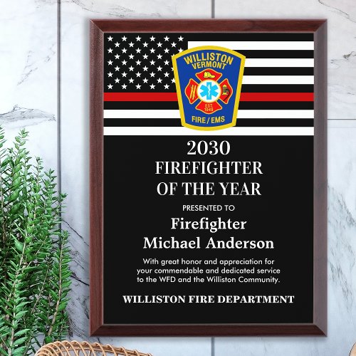 Firefighter Of The Year Department Logo Award Plaque