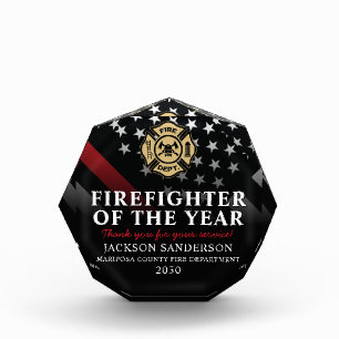 Firefighter of the Year Employee Badge Red Line Acrylic Award