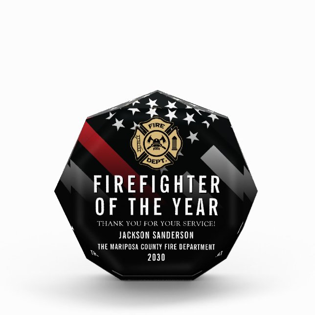 Firefighter of the Year Employee Fire Department Acrylic Award (Front)