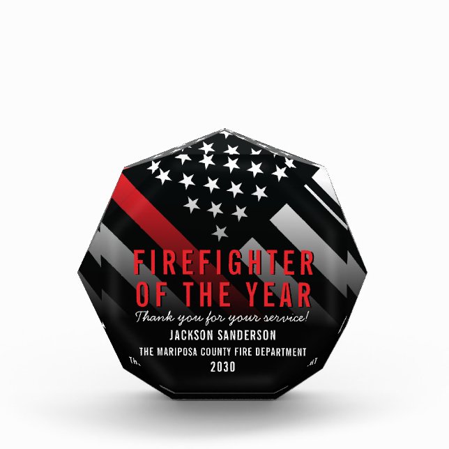 Firefighter of the Year Employee Fire Department Acrylic Award (Front)