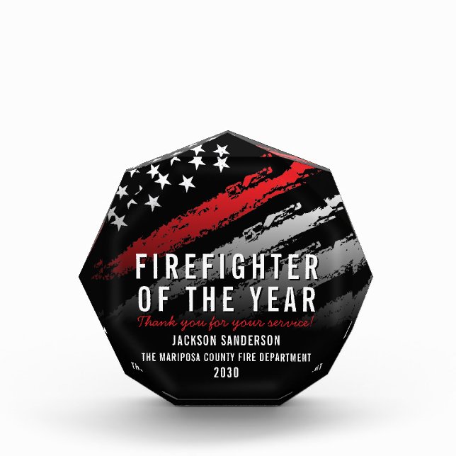 Firefighter of the Year Employee Fireman Acrylic Award (Front)