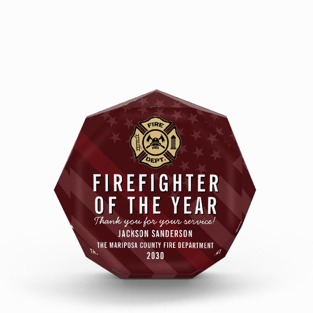 Firefighter of the Year Employee Logo Red Line Acrylic Award (Front)