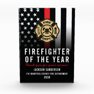 Firefighter of the Year Employee Logo Red Line Acrylic Award