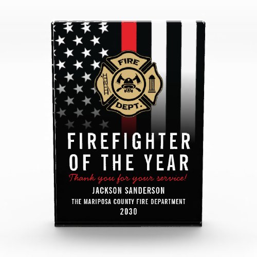 Firefighter of the Year Employee Logo Red Line Acrylic Award