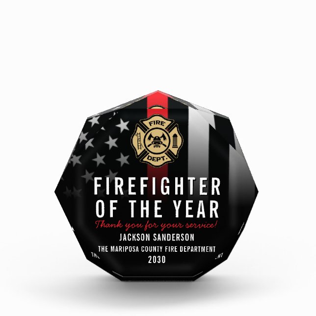 Firefighter of the Year Employee Logo Red Line Acrylic Award (Front)