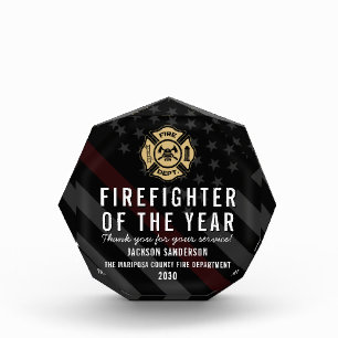 Firefighter of the Year Employee Logo Red Line Acrylic Award