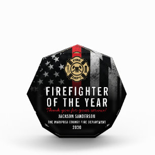 Firefighter of the Year Employee Logo Red Line Acrylic Award