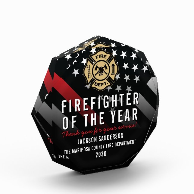 Firefighter of the Year Employee Logo Red Line Acrylic Award (Left)