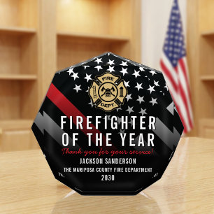 Firefighter of the Year Employee Logo Red Line Acrylic Award