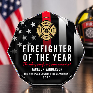 Firefighter of the Year Employee Logo Red Line Acrylic Award