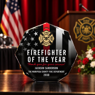 Firefighter of the Year Employee Logo Red Line Acrylic Award