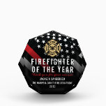 Firefighter of the Year Employee Logo Red Line Acrylic Award<br><div class="desc">This design features a firefighter flag with black and white stripes,  and a thin red line stripe as well. This award is great for showing appreciation to a firefighter,  lieutenant,  captain,  or chief for their service and becoming firefighter of the year.</div>