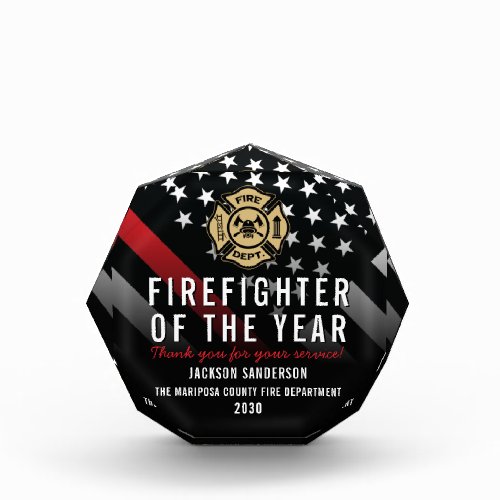 Firefighter of the Year Employee Logo Red Line Acrylic Award