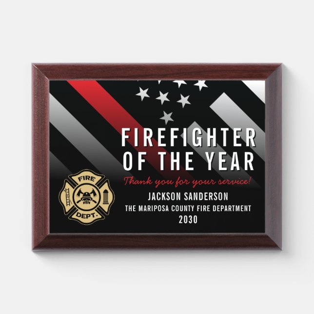 Firefighter of the Year Employee Logo Red Line Award Plaque (Horizontal)