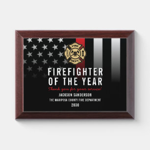 Firefighter of the Year Employee Logo Red Line Award Plaque