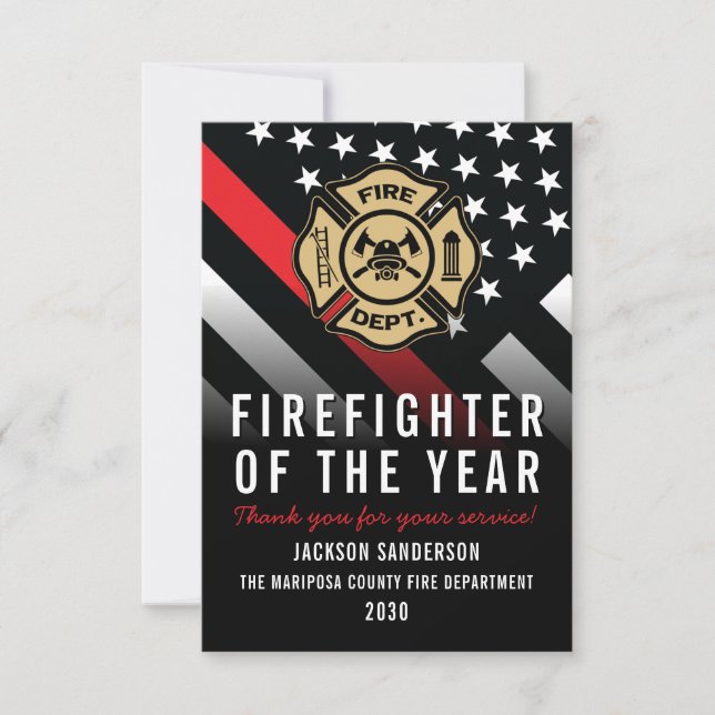 Firefighter of the Year Employee Logo Red Line Card (Front)