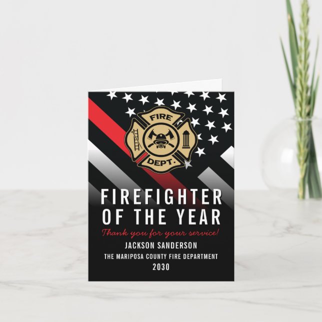 Firefighter of the Year Employee Logo Red Line Card (Front)