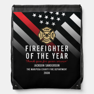 Firefighter of the Year Employee Logo Red Line Drawstring Bag