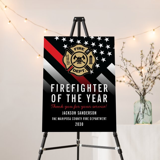 Firefighter of the Year Employee Logo Red Line Foam Board (In Situ (Stand))