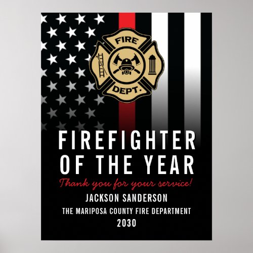 Firefighter of the Year Employee Logo Red Line Poster
