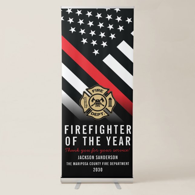 Firefighter of the Year Employee Logo Red Line Retractable Banner (Front)