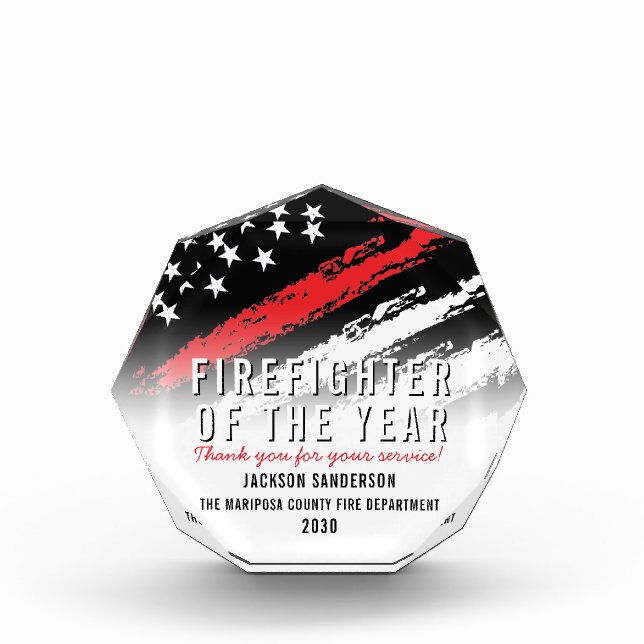 Firefighter of the Year Employee Recognition Acrylic Award (Front)