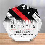 Firefighter of the Year Employee Recognition Acrylic Award<br><div class="desc">This design features a firefighter flag with black and white stripes,  and a thin red line stripe as well. This award is great for showing appreciation to a firefighter,  lieutenant,  captain,  or chief for their service and becoming firefighter of the year.</div>