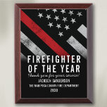 Firefighter of the Year Employee Recognition Award Plaque<br><div class="desc">This design features a firefighter flag with black and white stripes,  and a thin red line stripe as well. This award is great for showing appreciation to a firefighter,  lieutenant,  captain,  or chief for their service and becoming firefighter of the year.</div>