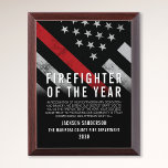 Firefighter of the Year Employee Recognition Award Plaque<br><div class="desc">This design features a firefighter flag with black and white stripes, and a thin red line stripe as well. This award is great for showing appreciation to a firefighter, lieutenant, captain, or chief for their service and becoming firefighter of the year.</div>