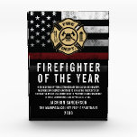 Firefighter of the Year Employee Recognition Logo Acrylic Award<br><div class="desc">This design features a firefighter flag with black and white stripes,  and a thin red line stripe as well. This award is great for showing appreciation to a firefighter,  lieutenant,  captain,  or chief for their service and becoming firefighter of the year.</div>