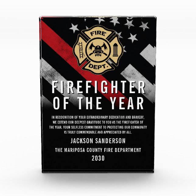Firefighter of the Year Employee Recognition Logo Acrylic Award (Front)