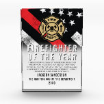 Firefighter of the Year Employee Recognition Logo Acrylic Award<br><div class="desc">This design features a firefighter flag with black and white stripes,  and a thin red line stripe as well. This award is great for showing appreciation to a firefighter,  lieutenant,  captain,  or chief for their service and becoming firefighter of the year.</div>