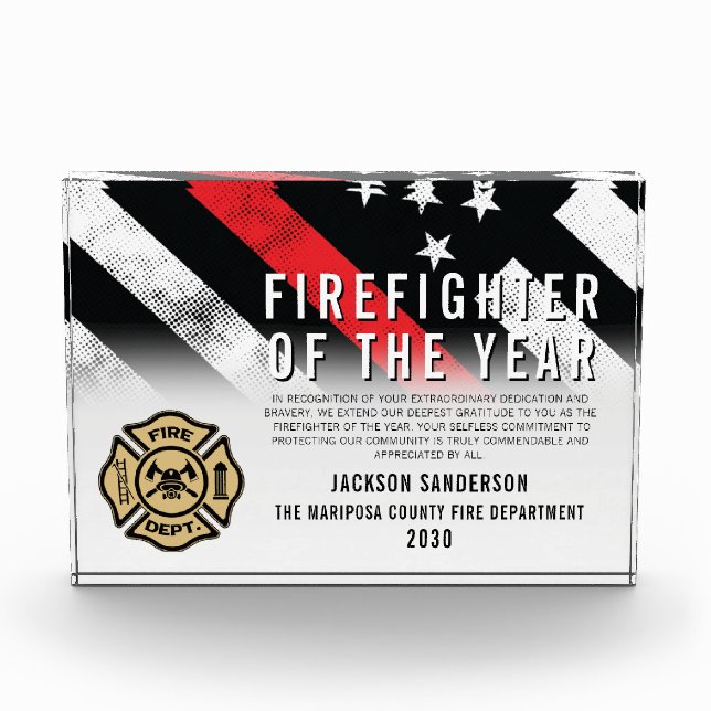 Firefighter of the Year Employee Recognition Logo Acrylic Award (Front)