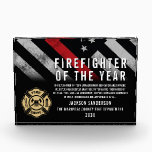 Firefighter of the Year Employee Recognition Logo Acrylic Award<br><div class="desc">This design features a firefighter flag with black and white stripes,  and a thin red line stripe as well. This award is great for showing appreciation to a firefighter,  lieutenant,  captain,  or chief for their service and becoming firefighter of the year.</div>
