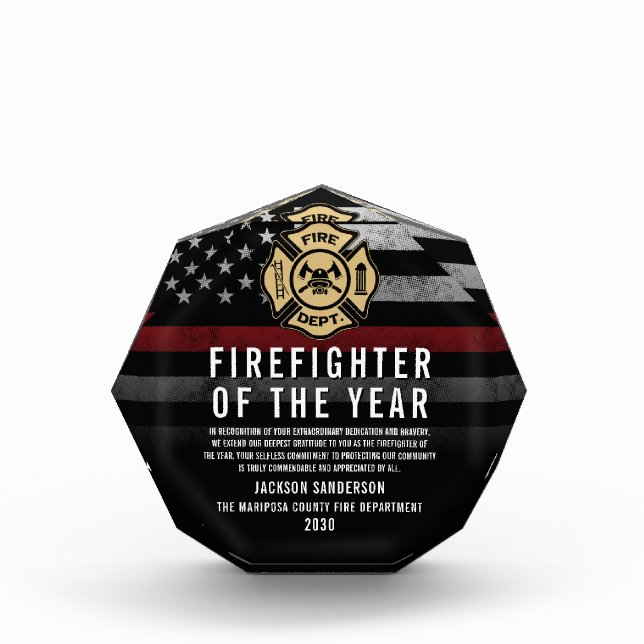 Firefighter of the Year Employee Recognition Logo Acrylic Award (Front)