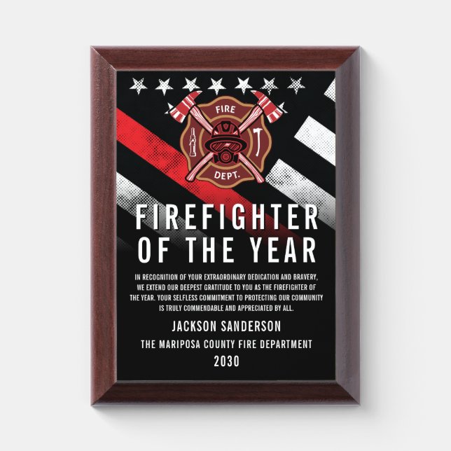 Firefighter of the Year Employee Recognition Logo Award Plaque (Vertical)
