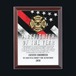 Firefighter of the Year Employee Recognition Logo Award Plaque<br><div class="desc">This design features a firefighter flag with black and white stripes,  and a thin red line stripe as well. This award is great for showing appreciation to a firefighter,  lieutenant,  captain,  or chief for their service and becoming firefighter of the year.</div>