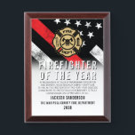 Firefighter of the Year Employee Recognition Logo Award Plaque<br><div class="desc">This design features a firefighter flag with black and white stripes,  and a thin red line stripe as well. This award is great for showing appreciation to a firefighter,  lieutenant,  captain,  or chief for their service and becoming firefighter of the year.</div>
