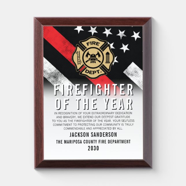 Firefighter of the Year Employee Recognition Logo Award Plaque (Vertical)