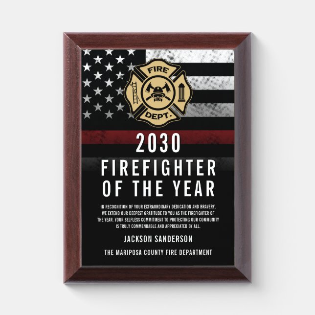 Firefighter of the Year Employee Recognition Logo Award Plaque (Vertical)