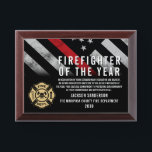 Firefighter of the Year Employee Recognition Logo Award Plaque<br><div class="desc">This design features a firefighter flag with black and white stripes,  and a thin red line stripe as well. This award is great for showing appreciation to a firefighter,  lieutenant,  captain,  or chief for their service and becoming firefighter of the year.</div>